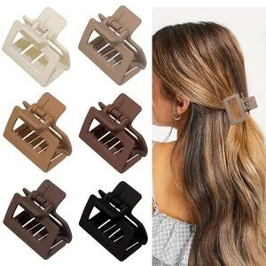 6PCS Matte Hair Claw, Rectangular Small Clip For Thin/medium Thick Hair